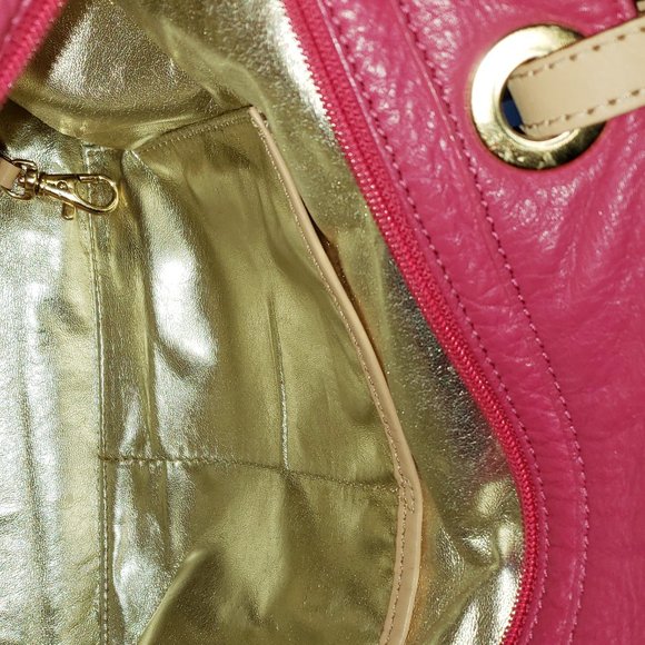 NEW MICHAEL KORS EAST WEST $398 MAGENTA PEBBLE LEATHER WITH GOLD LEATHER LINING - Picture 10 of 10